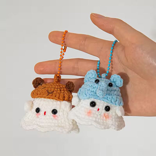 Cute Ghost Keychains Accessories Halloween Handmade Knitting Doll Ornament Kawaii Crochet Keychain Keys Bag Pendant Gifts