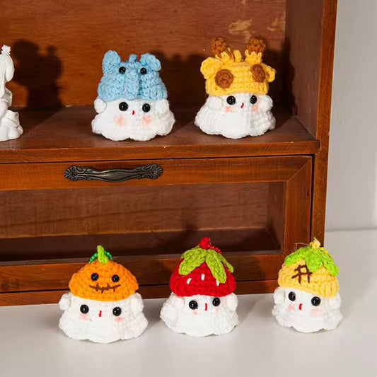 Cute Ghost Keychains Accessories Halloween Handmade Knitting Doll Ornament Kawaii Crochet Keychain Keys Bag Pendant Gifts